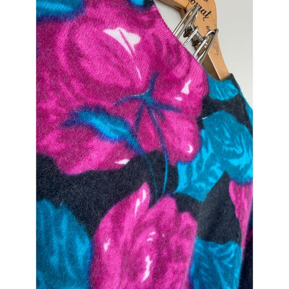 Daniel Caron vintage wool / angora rabbit hair floral sweater M fuzzy - Picture 3 of 4